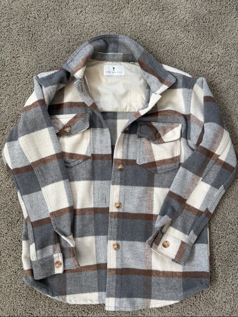 Plaid Shacket Jacket in Gray, Cream & Brown - Women's Jean Jacket